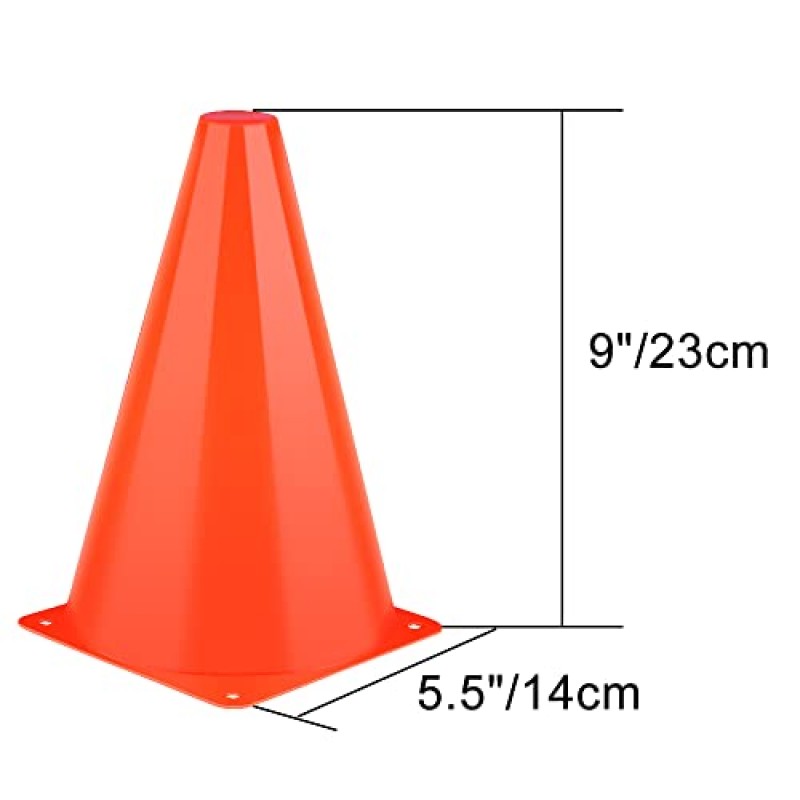 9인치 콘 스포츠, 15팩 주황색 축구 콘 훈련 민첩성 필드 마커 축구용 플라스틱 트래픽 콘 농구 훈련 다목적 연습, 실내 실외 게임 활동 파티 이벤트