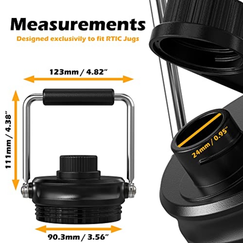 Jmoe USA RTIC 하프 갤런 및 1갤런 주전자용 용기 뚜껑 개선 | 업그레이드된 기능, 더 나은 캡, 고무 그립, 더 두꺼운 강철 및 더 나은 개스킷을 갖춘 교체 뚜껑 | BPA 프리 플라스틱으로 제작됨