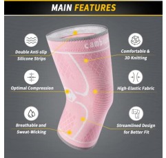 CAMBIVO 2팩 무릎 보호대, 남성용 및 여성용 무릎 압축 슬리브, 달리기, 운동, 체육관, 하이킹, 스포츠용 무릎 지지대(로즈,중형)