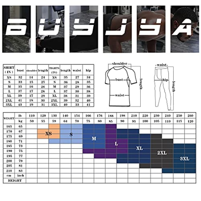 BUYJYA 5Pcs 남성 압축 바지 셔츠 탑 긴 소매 자켓 운동 세트 체육관 의류 남성 운동 발렌타인 데이 선물