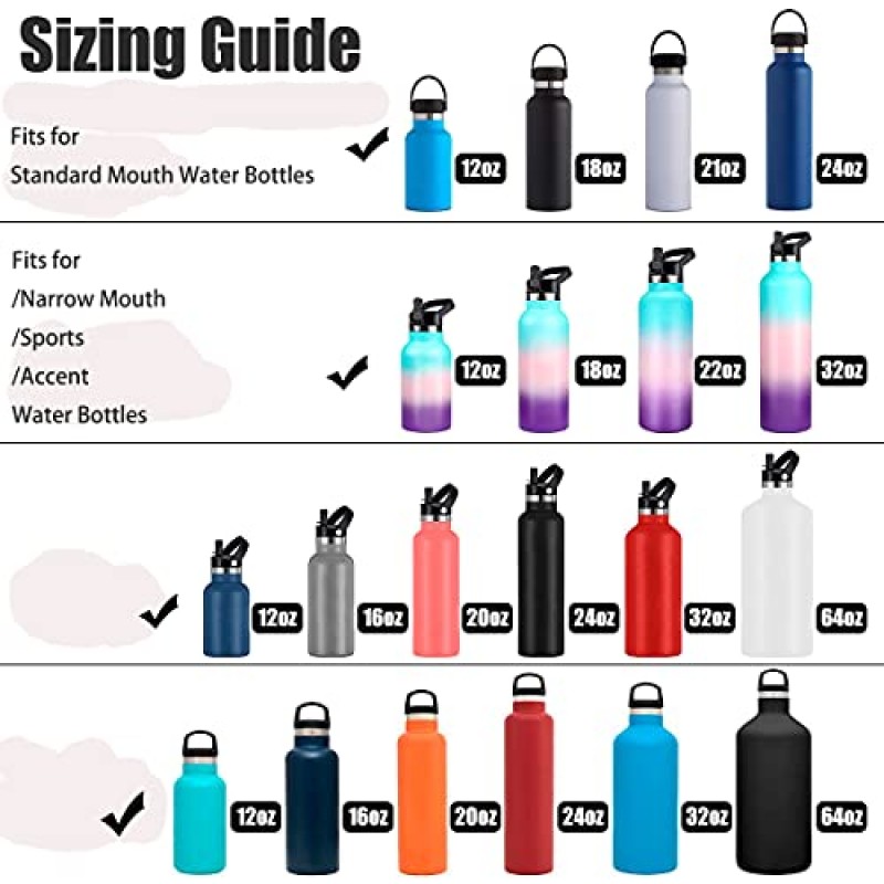 Hydroflask 용 표준 입 밀짚 뚜껑 24 21 18 oz, 하이드로 플라스크 및 기타 물병에 적합한 빨대가있는 뚜껑 스포츠 캡 상단 교체 액세서리