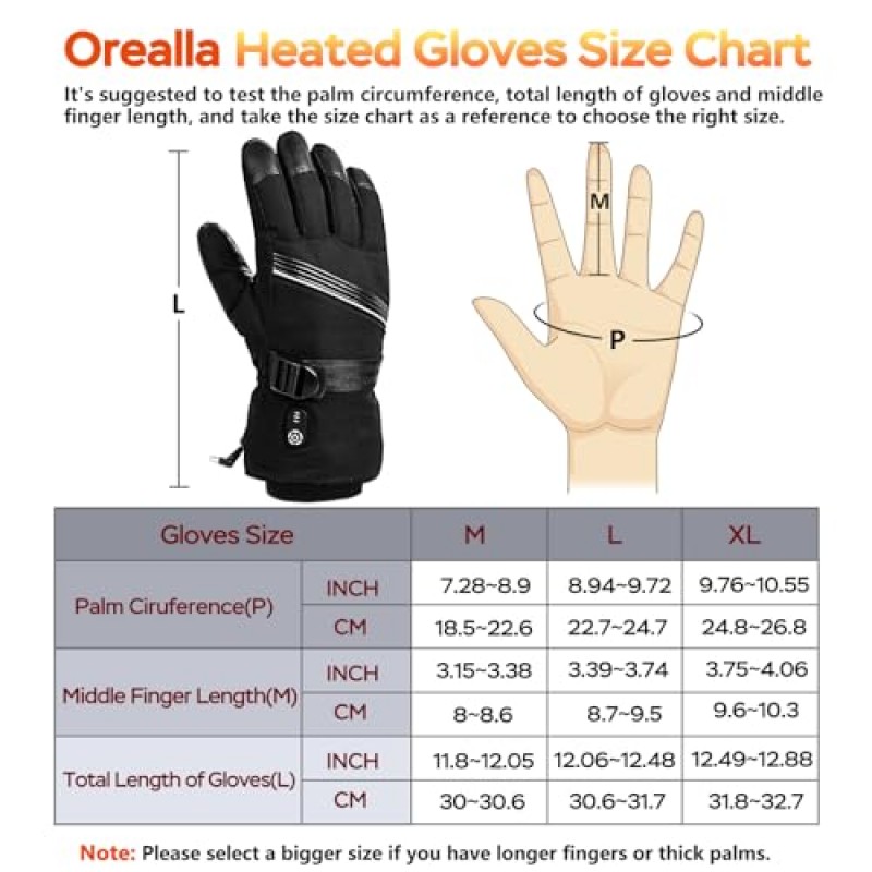 남성 여성을 위한 Oreella 가열 장갑, 충전식 전기 배터리 가열 장갑 겨울 따뜻한 장갑 사이클링 스키 하이킹 사냥 야외 작업을 위한 터치스크린 지능형 방수