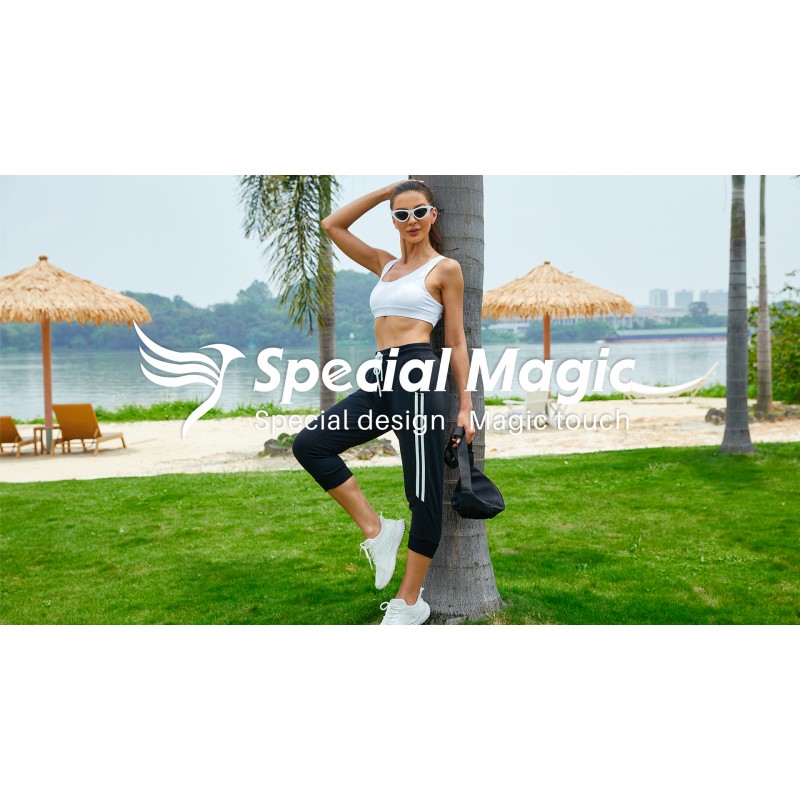 SPECIALMAGIC 카프리 스웨트팬츠 여성용 캐주얼 카프리 바지 Capri Joggers 스포츠 바지 포켓이 있는 조깅하는 사람