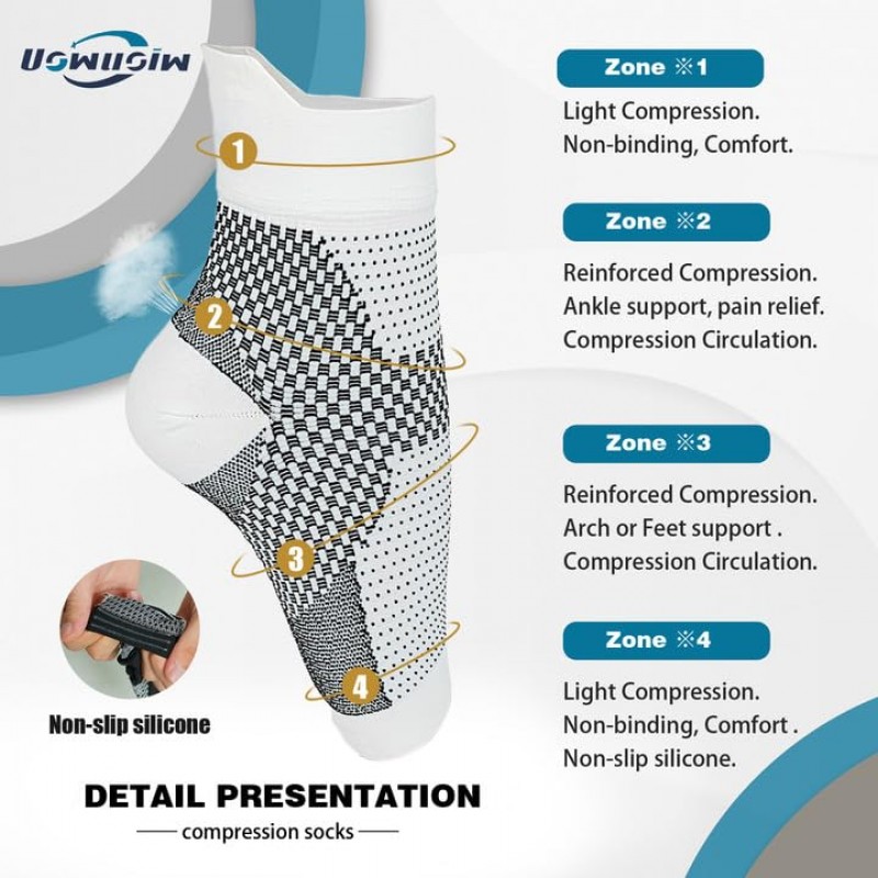 Uowuoiw 여성과 남성을 위한 발가락 없는 신경병증 압축 양말, 발목 압축 슬리브, 신경병증을 위한 신경병증 양말 부은 발, 부기, 발바닥 근막염, 염좌 통증 완화