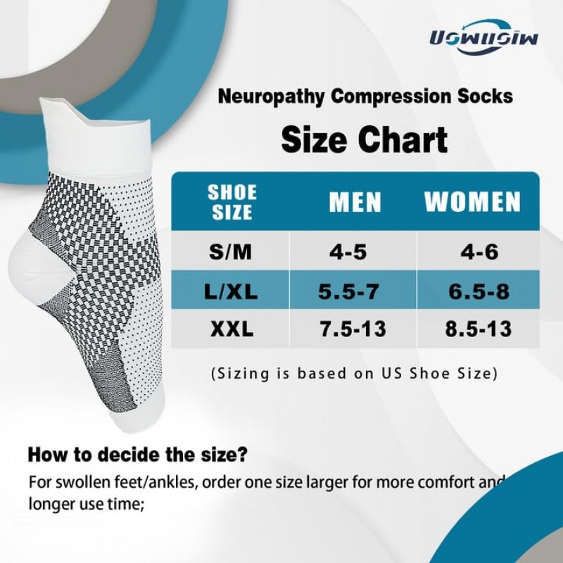 Uowuoiw 여성과 남성을 위한 발가락 없는 신경병증 압축 양말, 발목 압축 슬리브, 신경병증을 위한 신경병증 양말 부은 발, 부기, 발바닥 근막염, 염좌 통증 완화