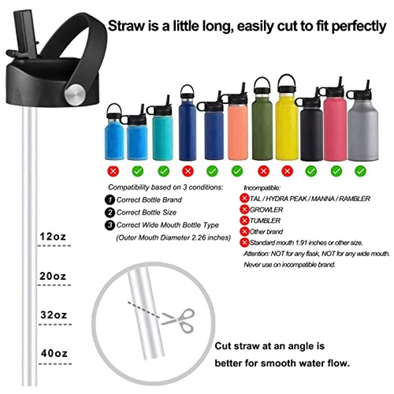 하이드로플라스크 와이드 입용 Mijafaron 밀짚 뚜껑, 하이드로플라스크 와이드 입용 밀짚 뚜껑 유연한 손잡이 32 40온스 하이드로 플라스크에 적합, 하이드로플라스크 와이드 입 32온스 40온스용 빨대가 있는 뚜껑, 교체용 스포츠 캡 상단 와이드 입