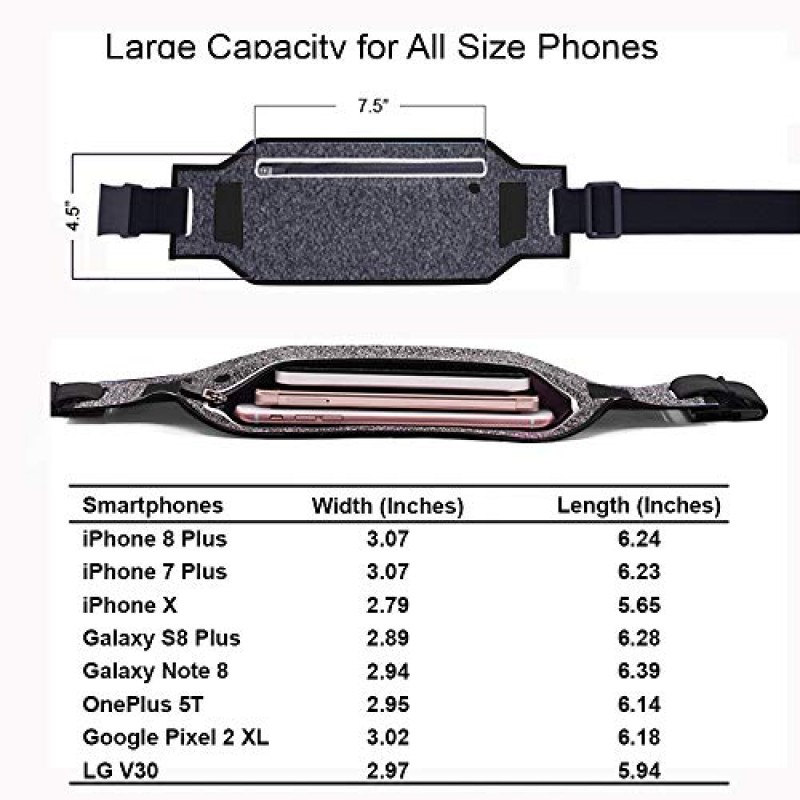 ANJ 야외용 슈퍼 슬림 방수 머니 벨트, 여성 및 남성용 런닝 벨트, 휴대폰, 카드 및 돈을 보관할 수 있는 확장 가능한 전화 벨트. 여행, 스포츠 및 요가에 이상적인 허리 가방 허리 팩