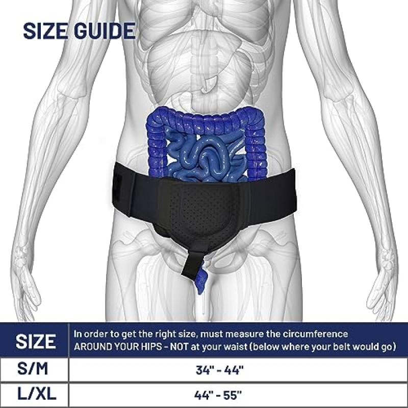 남성용 일상 의료 서혜부 탈장 지원 벨트 I 왼쪽 또는 오른쪽에 맞습니다 I 수술 후 남성 및 여성 서혜부 탈장용 탈장 지원 트러스 I 조절 가능한 허리 스트랩 I 검정 | S/M