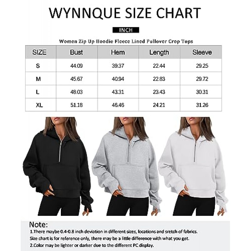 WYNNQUE Womens Quarter Zip 풀오버 자른 후드 긴 소매 양털 하프 지퍼 스웨터 가을 의상 의류