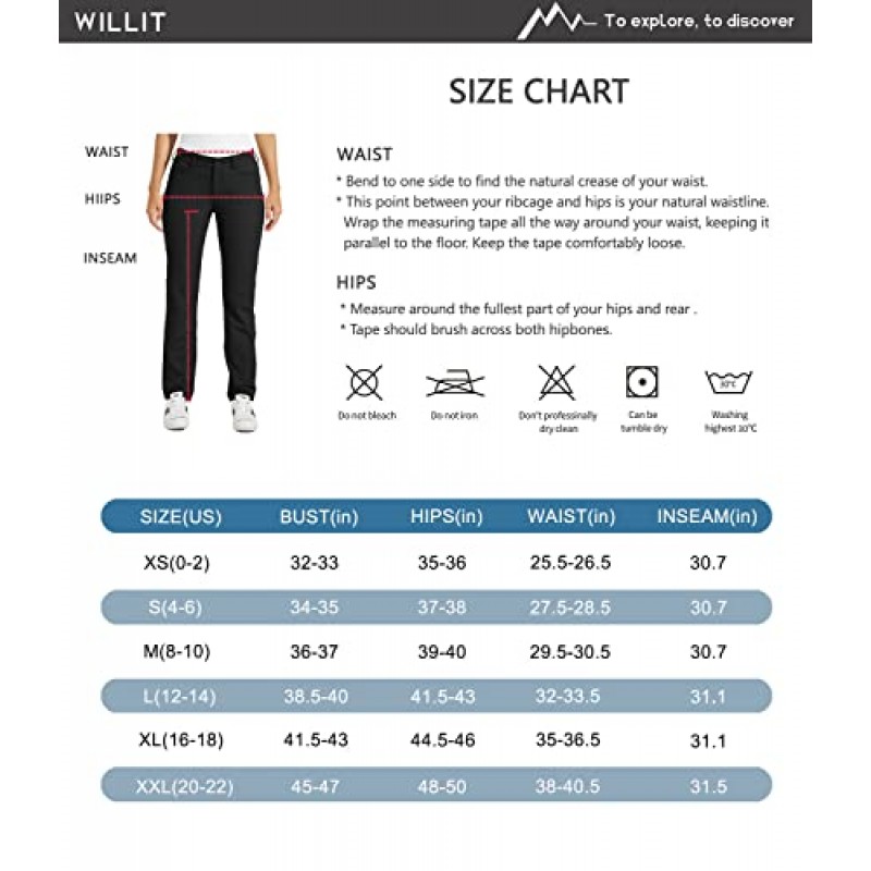 Willit 여성용 골프 바지 스트레치 하이킹 바지 포켓이 있는 빠른 건조 경량 야외 캐주얼 바지 방수