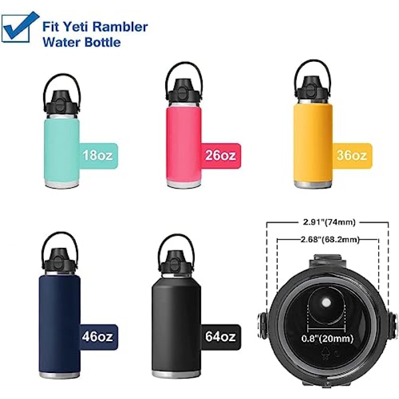 Yeti Rambler 병용 XACIOA 주둥이 뚜껑, 푸시 하단 교체 상단 뚜껑이 있는 처그 캡, 18 26 36 64 oz에 적합, BPA 프리, 밀짚 뚜껑 커버 액세서리