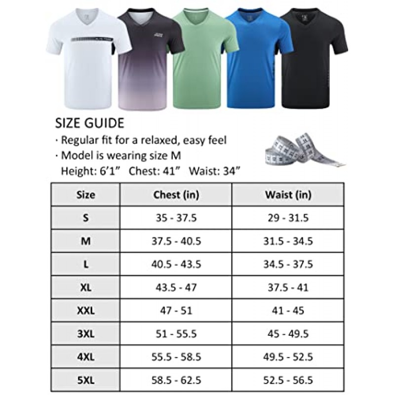 5팩 남성용 브이넥 드라이핏 티셔츠, 활동적인 운동용 반소매 운동 상의, 퍼포먼스 체육관 티셔츠(플러스 사이즈로 구매 가능)