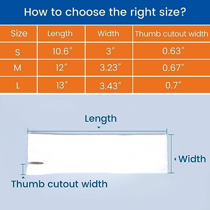 Willcom 손목 및 엄지 스피카 라이너(10개 팩), 부목 지지대용 컴포트 씬 핸드 케어 양말, 면 스톡키네트 관형 붕대 보호 슬리브, 팔 피부 사전 랩용 깁스 커버(소형)