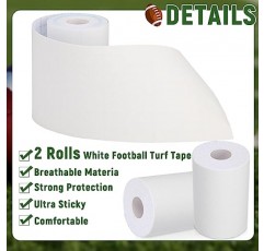 Jenaai 2 롤 축구 잔디 테이프 엑스트라 와이드 운동 테이프 방수 스포츠 테이프 팔 축구용 매우 끈적끈적한 잔디 테이프 운동 스포츠용 키네틱 테이프는 잔디 화상으로부터 보호합니다(흰색)