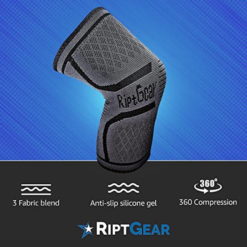 RiptGear 무릎 압축 슬리브 - 무릎 통증용 교정기 - 관절염, 반월판 파열, 달리기, 걷기용 압축 - 여성 및 남성 지원 - 슬리브 역도(XX-대형, 회색(1팩))