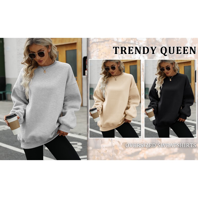 트렌디 퀸 여성용 대형 스웨터 양털 후드 크루 넥 풀오버 편안한 스웨터 의류 가을 겨울 패션 2023
