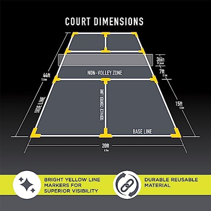 프랭클린 스포츠 피클볼 코트 마커 키트 - 라인 마킹 세트(줄자 포함) - 공식 사이즈 코트 던지기 마커