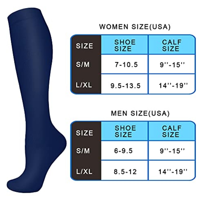 Aoliks 6쌍 여성 및 남성용 압축 양말 15-20mmHg, 간호사, 운동, 비행을 위한 최고의 지원