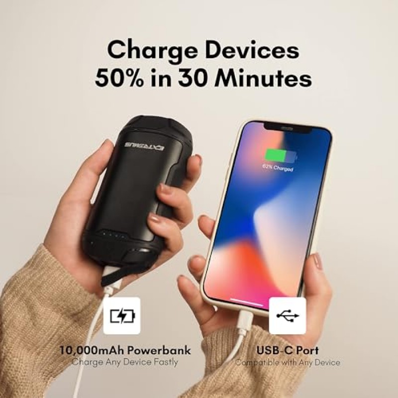 Extremus 충전식 손난로, 10000mAh 전기 손난로, 15시간 손 히터, 보조베터리 휴대용 충전기, 여성과 남성을 위한 실내 및 실외 스포츠용 3단계 난방 장치