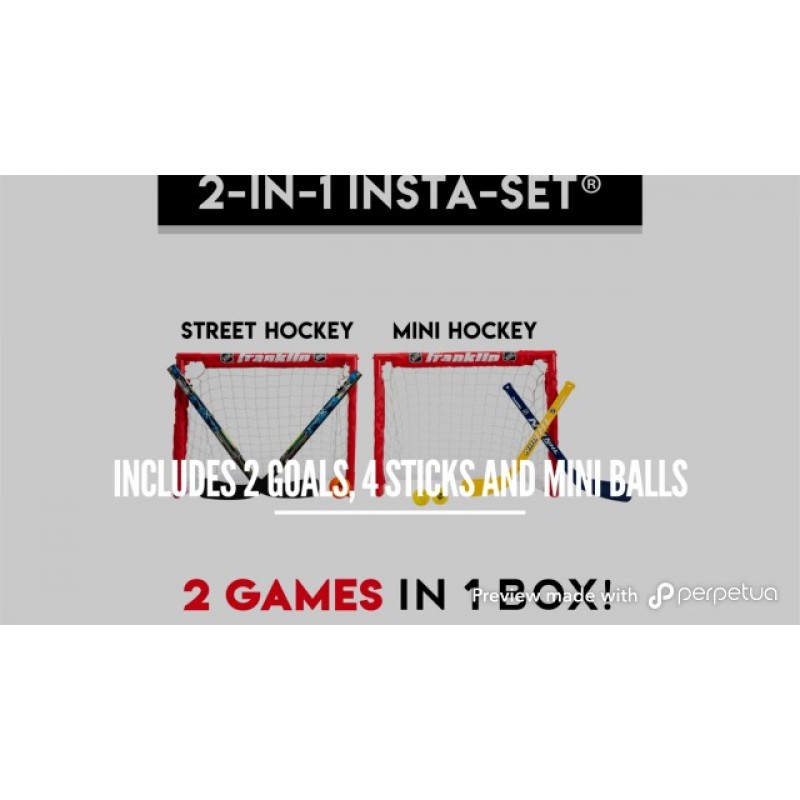 프랭클린 스포츠 - NHL 어린이 접이식 하키 목표 세트 - (2) 스트리트 하키 및 무릎 하키 목표 - (2) 조정 가능한 청소년 하키 스틱, (2) 무릎 하키 스틱, (2) 미니 하키 공 + (1) 스트리트 하키 공