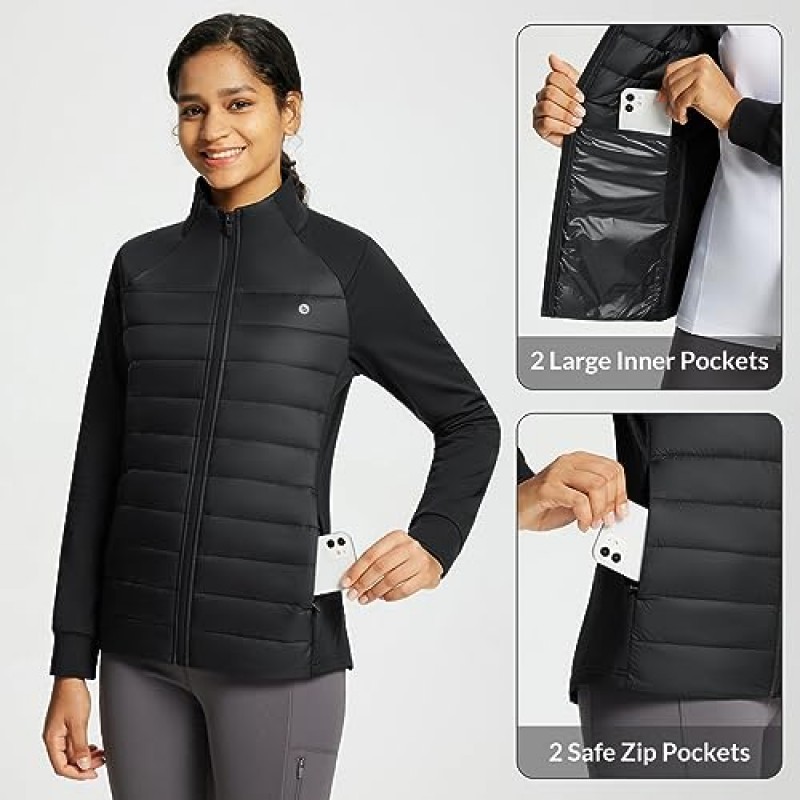 BALEAF 여성용 경량 웜 자켓 러닝 절연 방수 가을 자켓 겨울 하이킹 하이브리드 퍼퍼 코트