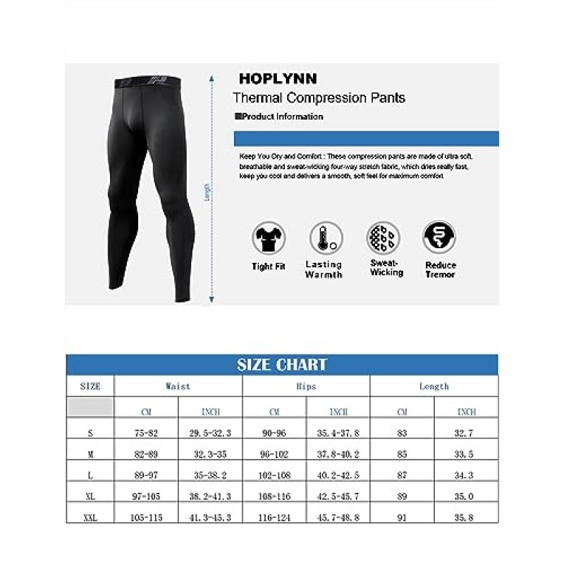 HOPLYNN 남성용 열 압축 바지, 겨울 양털 안감 가열 레깅스 추운 날씨 베이스레이어 러닝 운동용