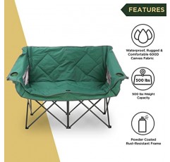ARROWHEAD 야외 휴대용 접이식 더블 듀오 캠핑 의자 러브시트(2컵 및 와인잔 홀더 포함), 견고한 휴대용 가방, 패딩 시트 및 팔걸이, 최대 500lbs 지원, 미국 기반 지원