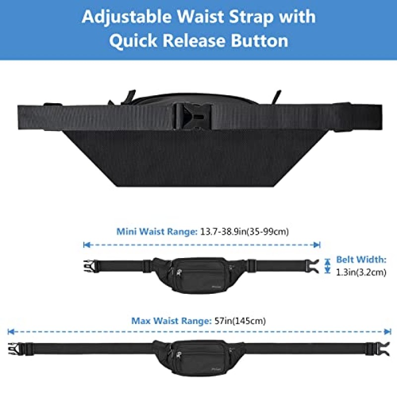 ProCase 패니 팩 허리 팩 남성용 여성용, 여행용 허리 가방 힙 팩 하이킹 러닝 아웃도어 스포츠 - 블랙