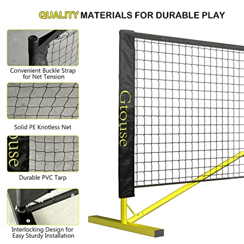 야외 휴대용 피클볼 네트, 휴대용 가방이 포함된 22 FT 피클볼 네트 규정 크기, 연동 금속 프레임이 있는 피클볼 네트 시스템 및 진입로용 강력한 PE 네트