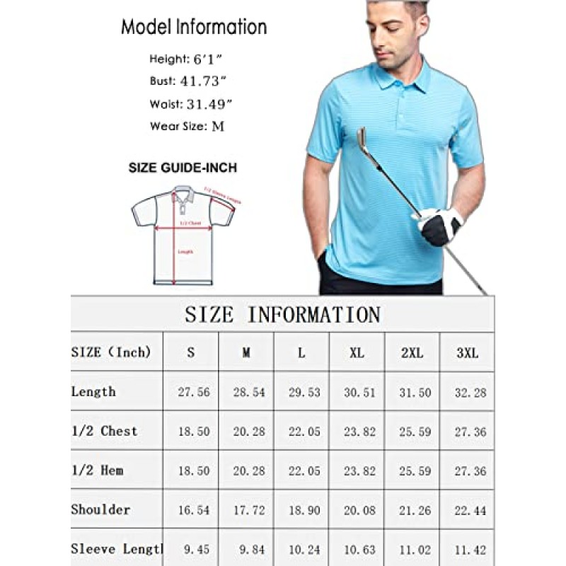 남성용 스트라이프 폴로 셔츠 - 반소매 드라이핏 골프 폴로 작업 폴로 셔츠 테니스 골프 운동용 셔츠