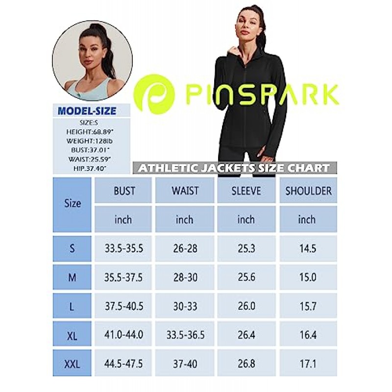 Pinspark 여성용 운동 자켓 풀 지퍼 업 경량 운동 자켓 러닝 체육관 요가 스포츠 탑 포켓 포함