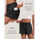 Pinspark 여성용 운동용 반바지 2 in 1 Drawstring 하이 웨이스트 러닝 반바지 체육관 Quick Dry Short Pants with Pockets