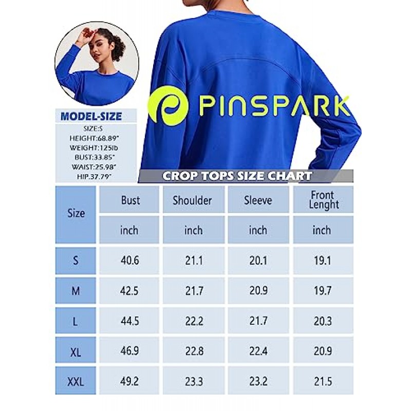 Pinspark 여성 운동 자르기 탑 긴 소매 요가 셔츠 캐주얼 운동 러닝 티셔츠 체육관 스웨트 셔츠