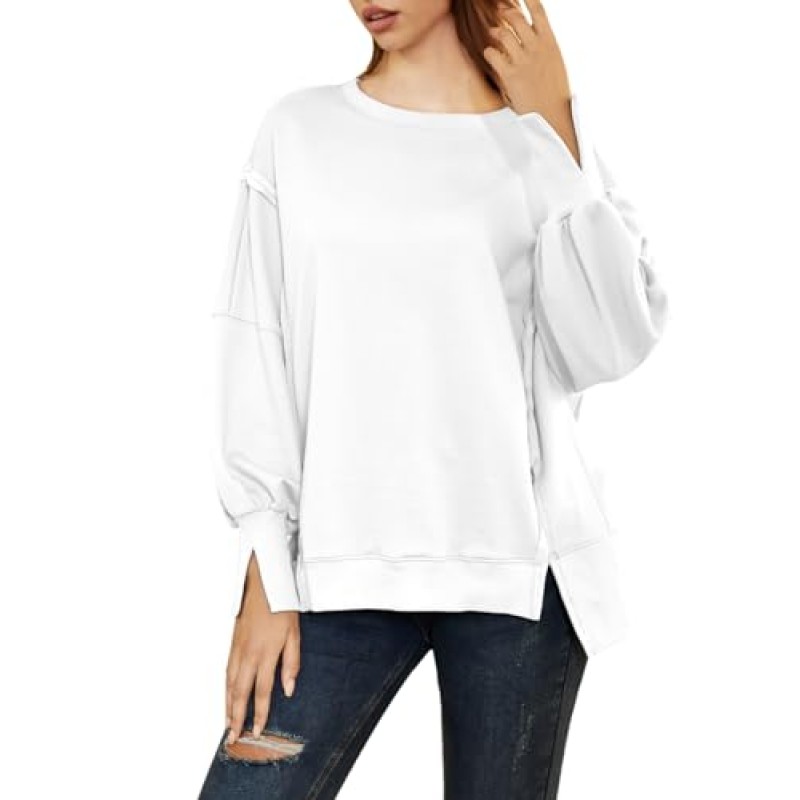 AUTOMET Womens Oversize Sweater 캐주얼 크루넥 풀오버 긴 소매 셔츠 슬릿 Sloucthy Tops 2023 가을 패션 의류