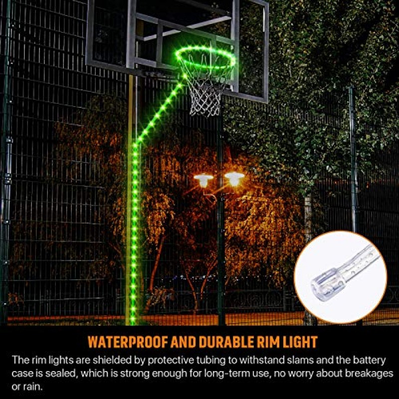 Waybelive LED 농구 골대 조명, 원격 제어 농구 림 LED 조명, 스스로 16가지 색상 변경, 방수, 밤 야외에서 놀 수 있는 슈퍼 브라이트, 어린이를 위한 좋은 선물