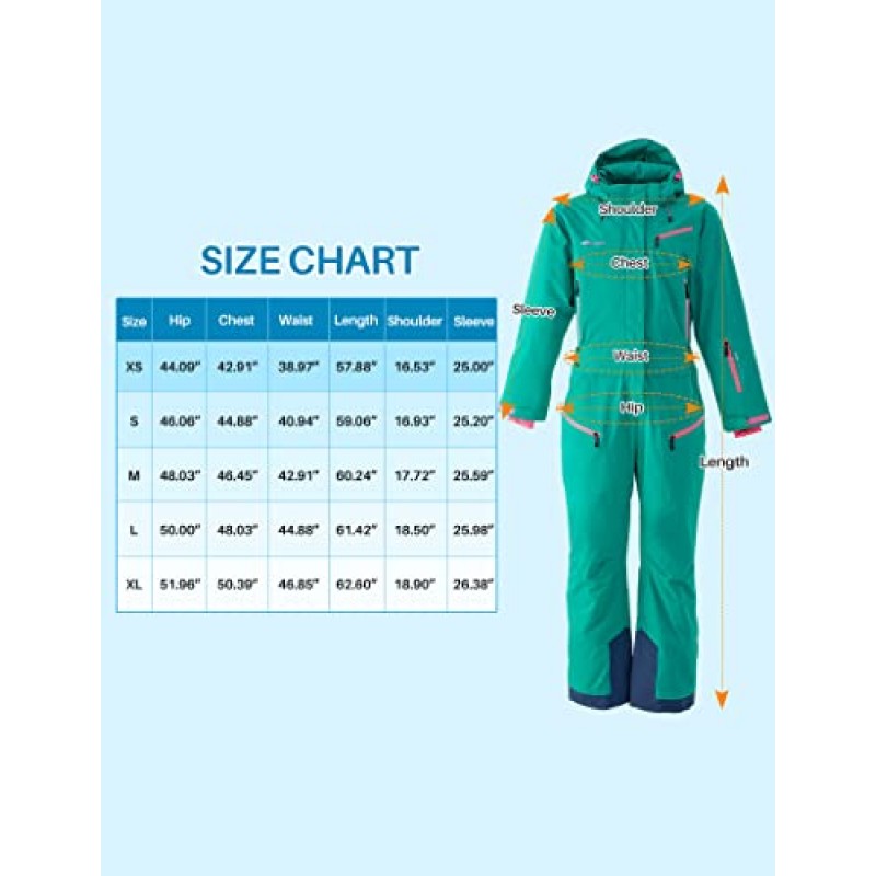 HMANOOUF Womens 원피스 스키 복 겨울 방수 Onesies Snowsuit 이동식 후드 야외 스포츠를위한 스키 점프 슈트