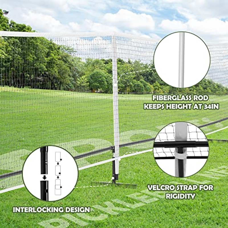 DULCE DOM 피클볼 네트 휴대용 실외, 22 FT 피클볼 네트 USAPA 규정 전체 크기, 진입로 뒷마당용 휴대용 가방이 포함된 피클 볼 게임 네트 시스템, 코트 마킹 키트 및 패들 포함