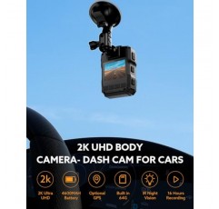 Losfom WD7 2K 본체 카메라, GPS 64G 본체 착용 카메라, 16H 녹화용 내장 4600MAH 배터리, 1440P 본체 장착 카메라, IP67 방수 캠, 야외, 스포츠, 가정용 웨어러블 카메라