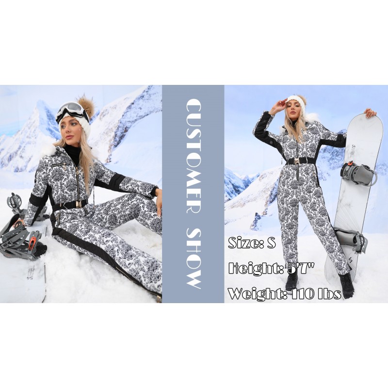 Yousify Womens Winter Onesies 스키 점프 슈트 야외 스포츠 방수 Snowsuit 탈착식 모피 칼라 코트 점프 슈트