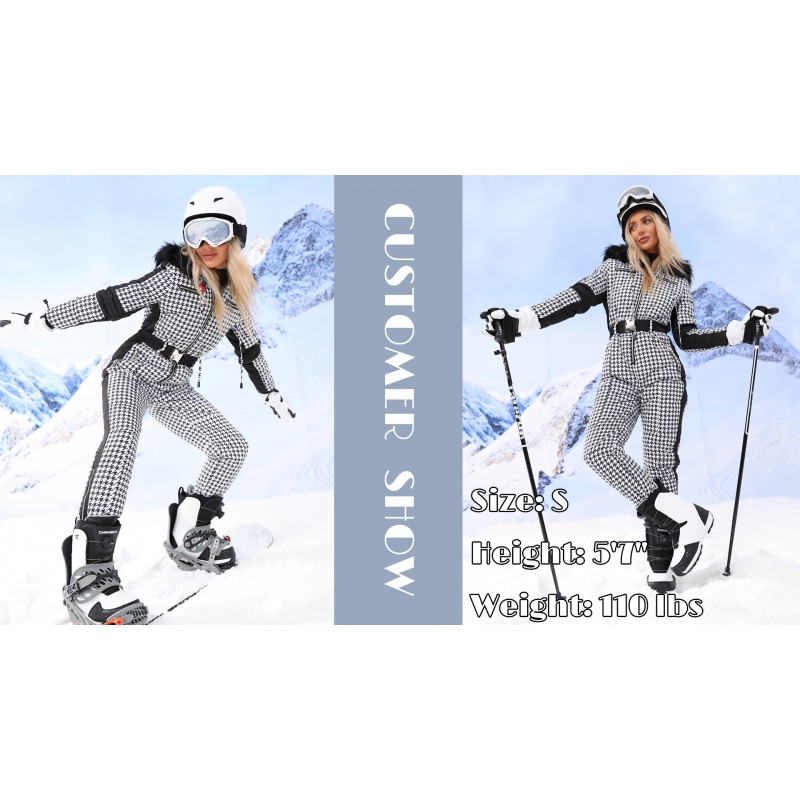 Yousify Womens Winter Onesies 스키 점프 슈트 야외 스포츠 방수 Snowsuit 탈착식 모피 칼라 코트 점프 슈트