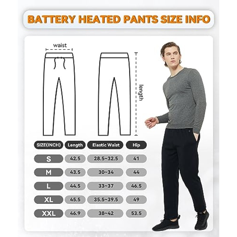 FERNIDA 배터리 팩이있는 가열 바지 남성용 전기 USB 가열 바지 지퍼 포켓이있는 양털 가열식 스웨트 팬츠