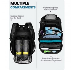 OutdoorMaster 스키 부츠 가방, 항공 여행용 50L 방수 스노우보드 가방, 남성, 여성 및 청소년을 위한 스키 헬멧, 고글, 장갑, 스키, 스노우보드 및 액세서리용 여행용 부츠 배낭 - 블랙