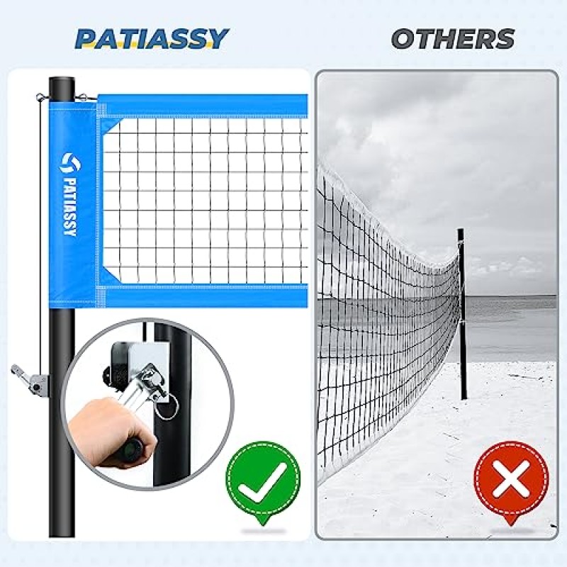 Patiassy 휴대용 전문 야외 배구 네트 세트, 조절 가능한 높이 알루미늄 폴, 윈치 시스템, 펌프가 있는 배구 및 뒷마당 해변용 운반 가방