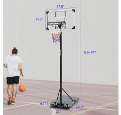 Westice 농구 골대, 높이 조절이 가능한 조절 가능한 농구 목표 시스템, 실내 실외 청소년용 28인치 백보드 및 휠