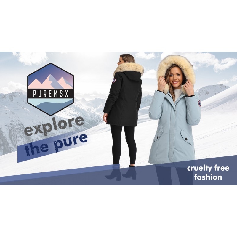 PUREMSX 여성용 겨울 오리 다운 북극 절연 파카 패딩 롱 자켓 모피 후드 아웃웨어 웜 오버 코트