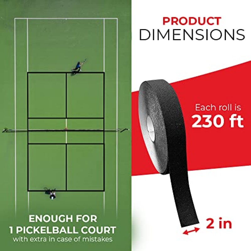 증강 피클볼 코트 테이프 마킹 키트 - 야외 코트용 초접착성 방수 피클볼 라인 - 전체 피클볼 코트 1개에 대해 길이 230피트