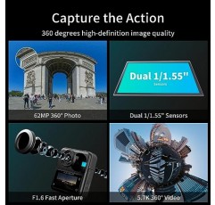 KanDao QooCam 3 360 액션 카메라, 5.7K 62MP 360 스포츠 카메라, 듀얼 1/1.55