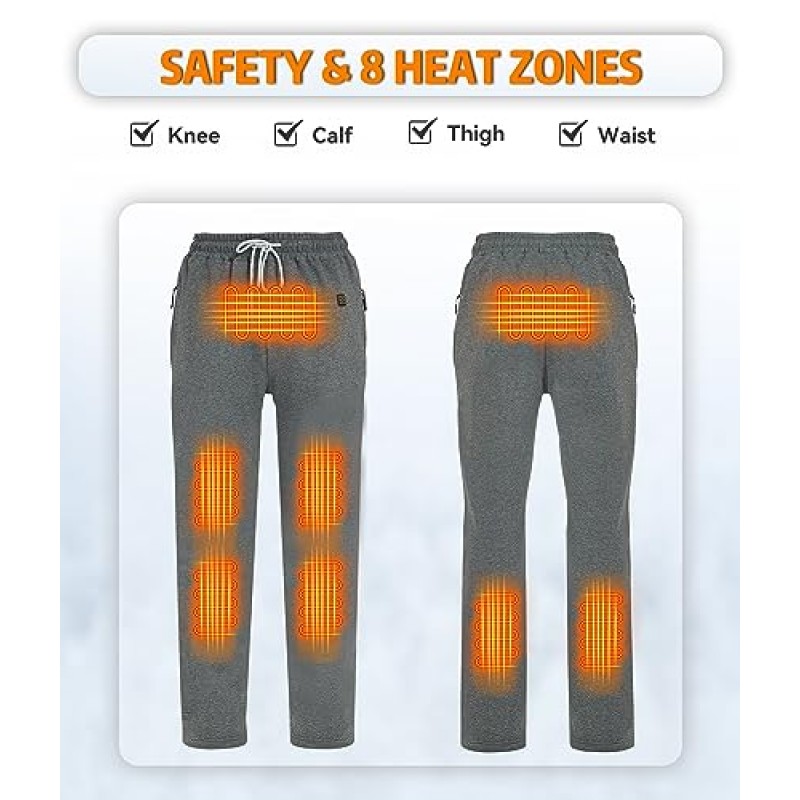 FERNIDA 배터리 팩이있는 가열 바지 남성용 전기 USB 가열 바지 지퍼 포켓이있는 양털 가열식 스웨트 팬츠