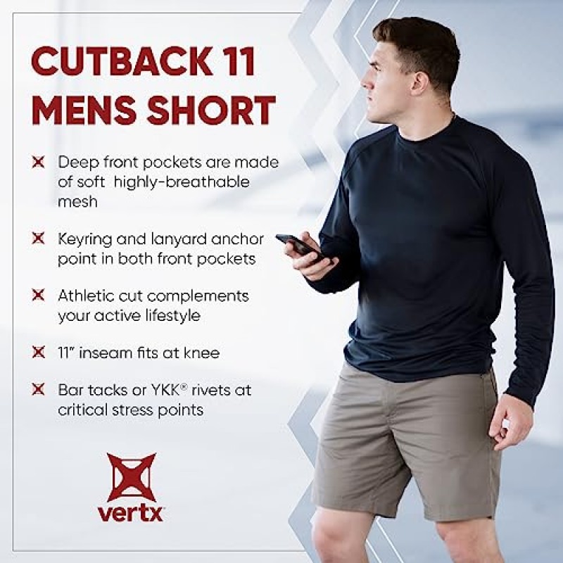 Vertx Cutback 남성용 전술 반바지 11인치, 다기능 전술 작업 의류 장비, 빠른 건조, 경찰, 보안, 법 집행, 야외, 배기, 44 허리용 캐주얼 반바지