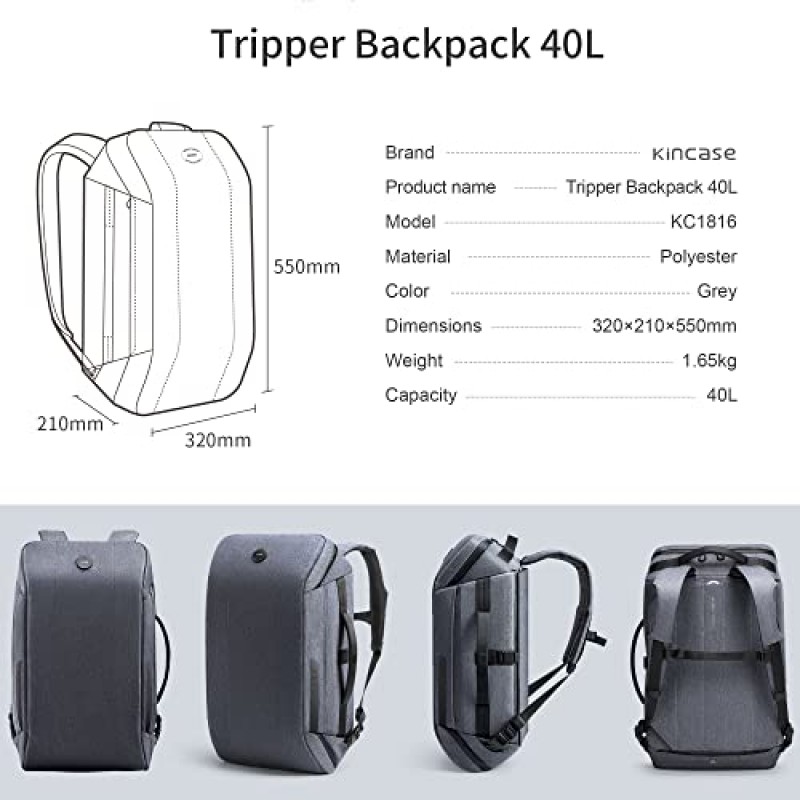 KORIN 여행용 배낭, 40L 도난 방지 비행 승인 남성용 여성용 배낭, 여행자 가방 하이킹 배낭 야외 스포츠 데이팟쿠 방수 비즈니스 위켄더 백